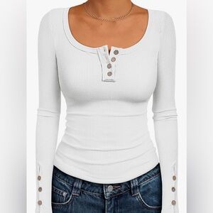 Long Sleeve White Henley Top